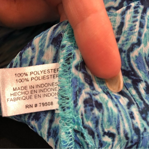 Violet + Claire v neck tank top semi sheer aqua and navy kaleidoscope pattern M - Picture 6 of 8